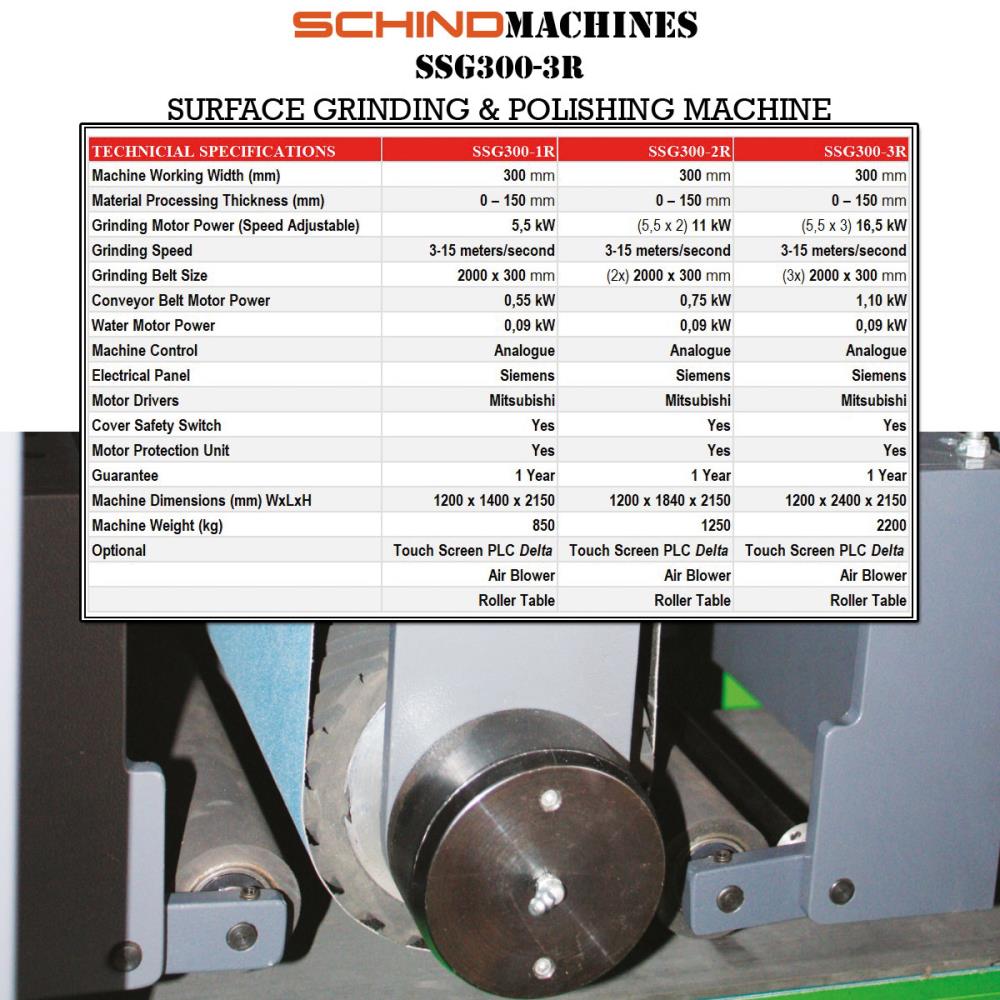 SCHINDMACHINES SSG300-1R, SSG300-2R, SSG300-3R  FLAT METAL SURFACE SANDING MACHINE