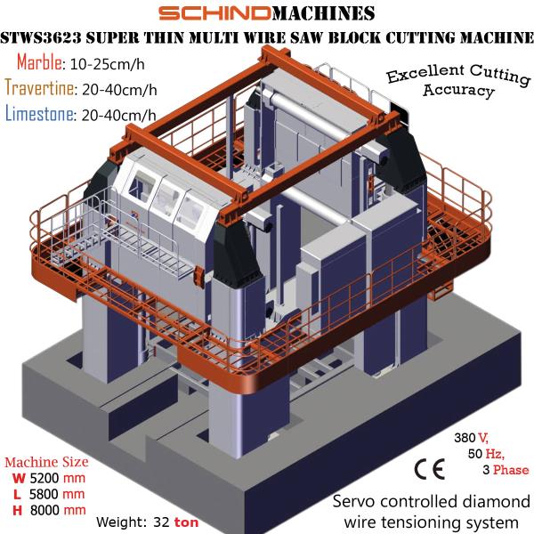 SCHINDMACHINES STWS-3623 MÁQUINA DE CORTE DE BLOQUES CON SIERRA DE ALAMBRE MÚLTIPLE SUPERFINA